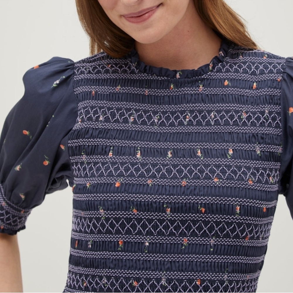 Hill House Vivi Nap Dress Petite Fleur Navy Cotton Sateen Size Medium NWT